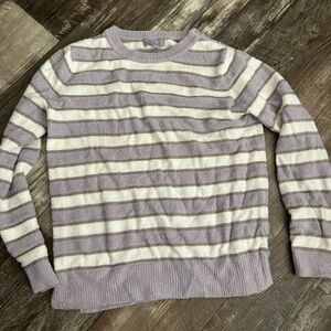 Barefoot Dreams Lavender and Cream Striped Crewneck Sweater